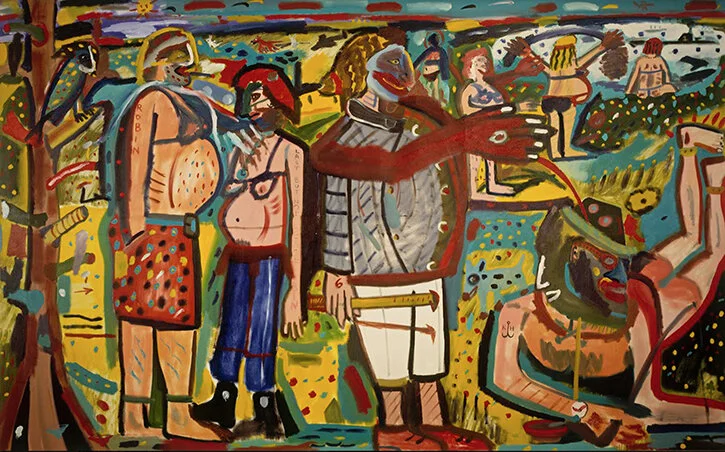Robin Hood and His Wives, 1983; oil on canvas, 90 x 144 inches, signed, titled, and dated.