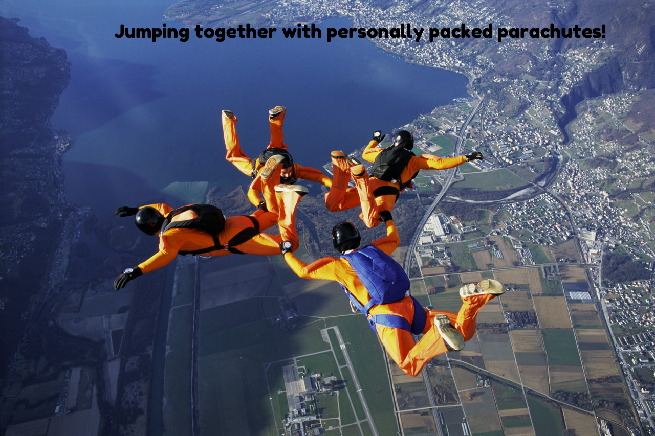 Jumping Together With Personally Packed Parachutes