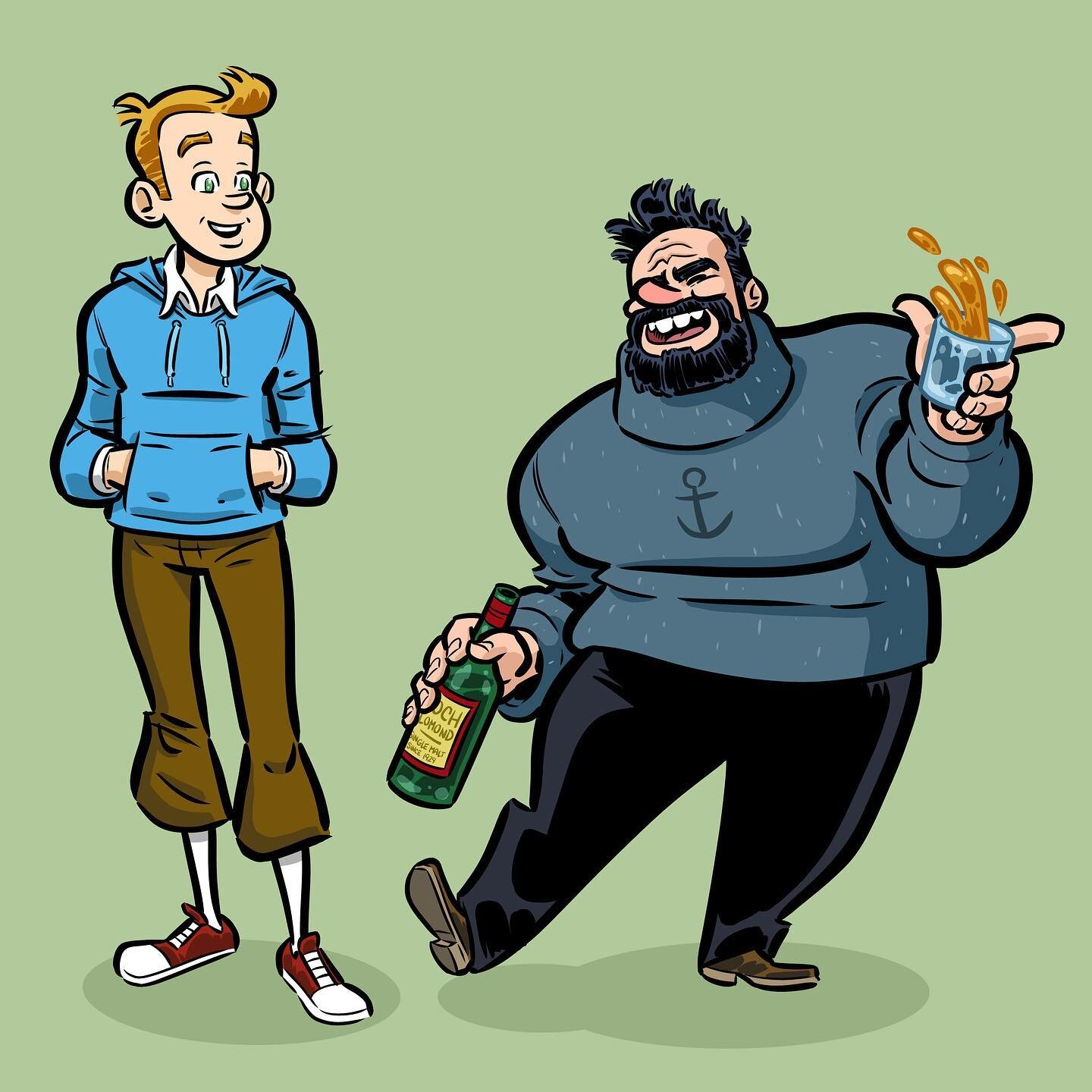 Happy, happy birthday, Herg&eacute;! Without you, the there wouldn&rsquo;t be a comic character haircut for my barber to copy. (Swipe to see just how accurate this is!)

I drew these semi-modernized Tintin and Haddock last year, but I love &lsquo;em&