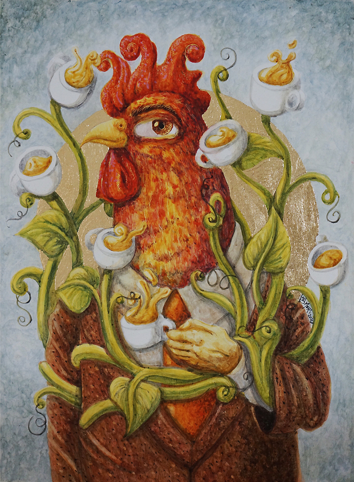 "Mr. Morning" Temple antiguo (al huevo) y hoja de oro, 25x34 cm, DISPONIBLE