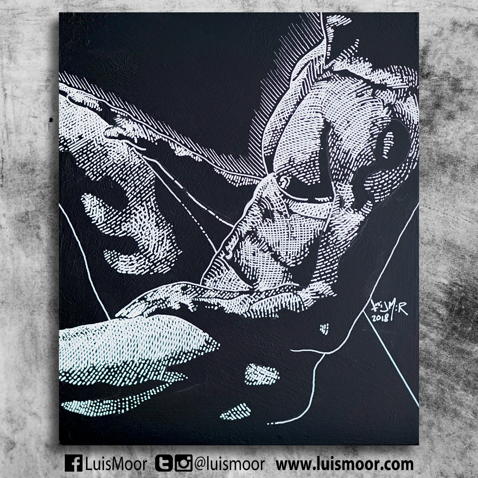 "Encuerado III" Acrílico blanco sobre pizarrón negro, 22 x 26 cm