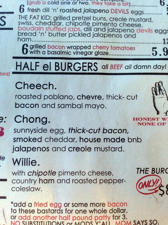 Burger Options at Moon Tower....
