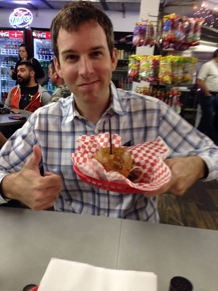 Aaron giving the thumbs up post-first bite!