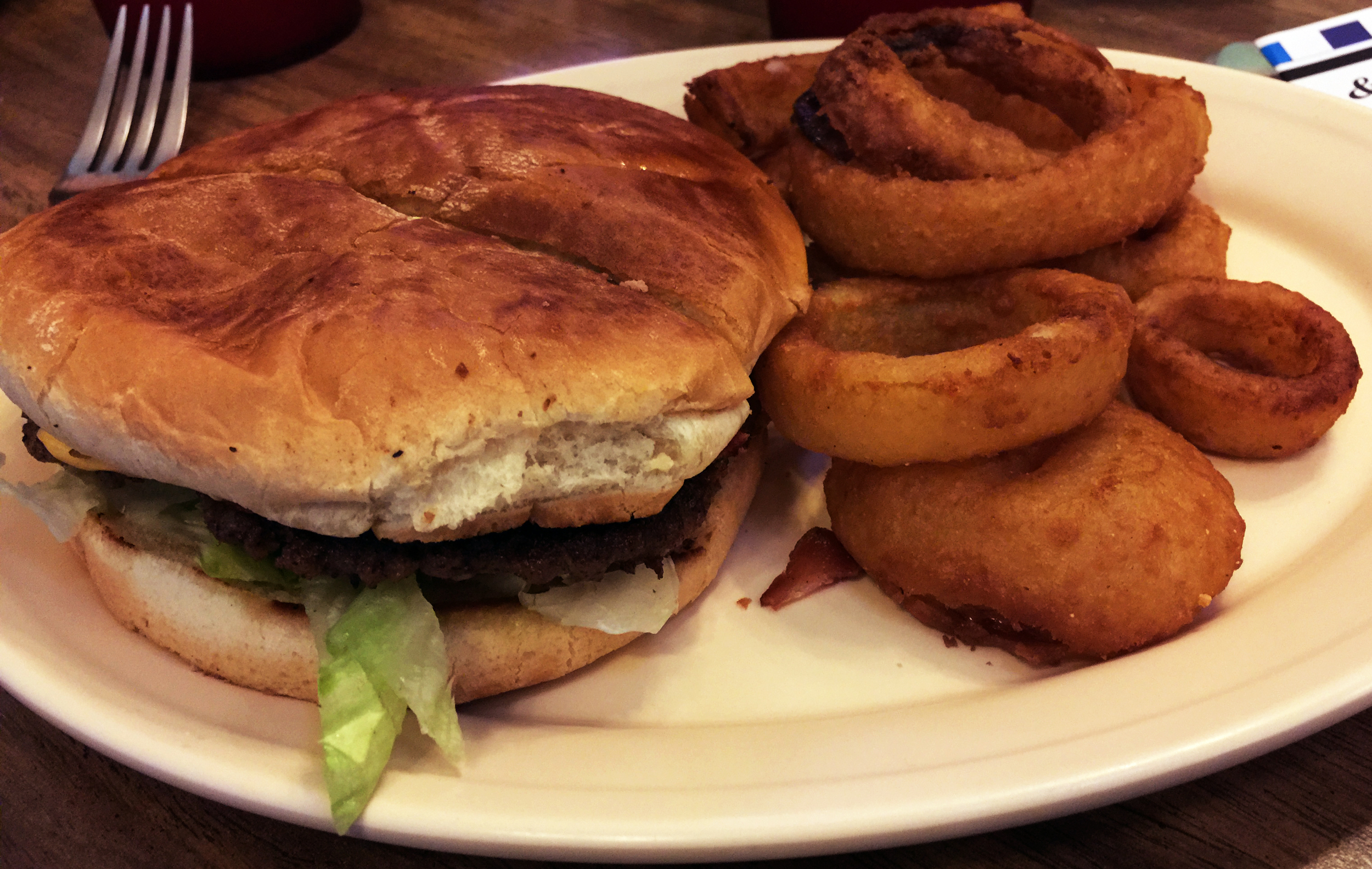 Bacon Cheeseburger with a side of rings from Blake's BBQ & Burgers