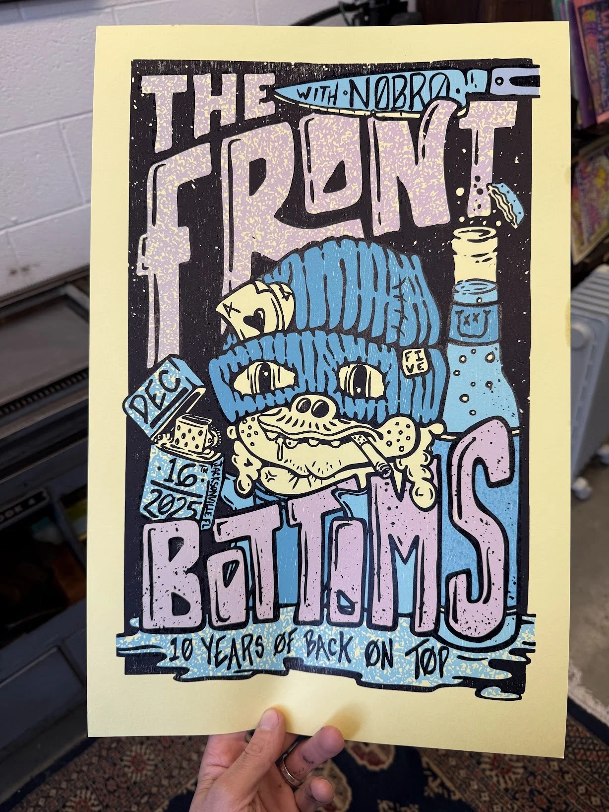 Relief-printed letterpress show poster created for The Front Bottoms