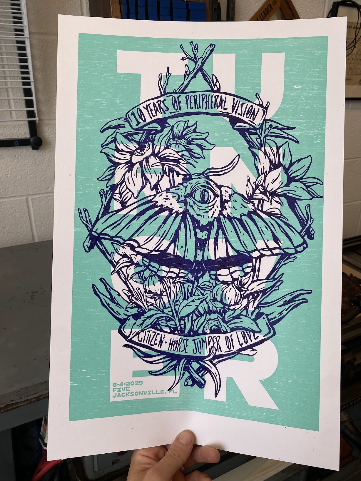 Letterpress show poster designed and printed for Turnover