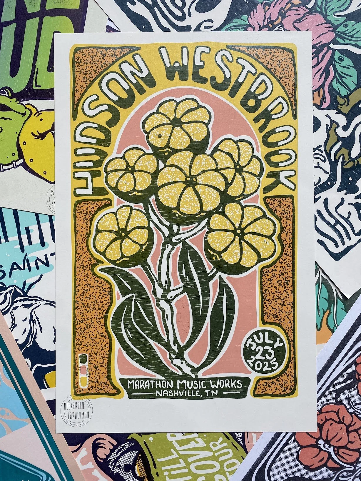 Hand-printed letterpress concert poster created for Hudson Westbrook