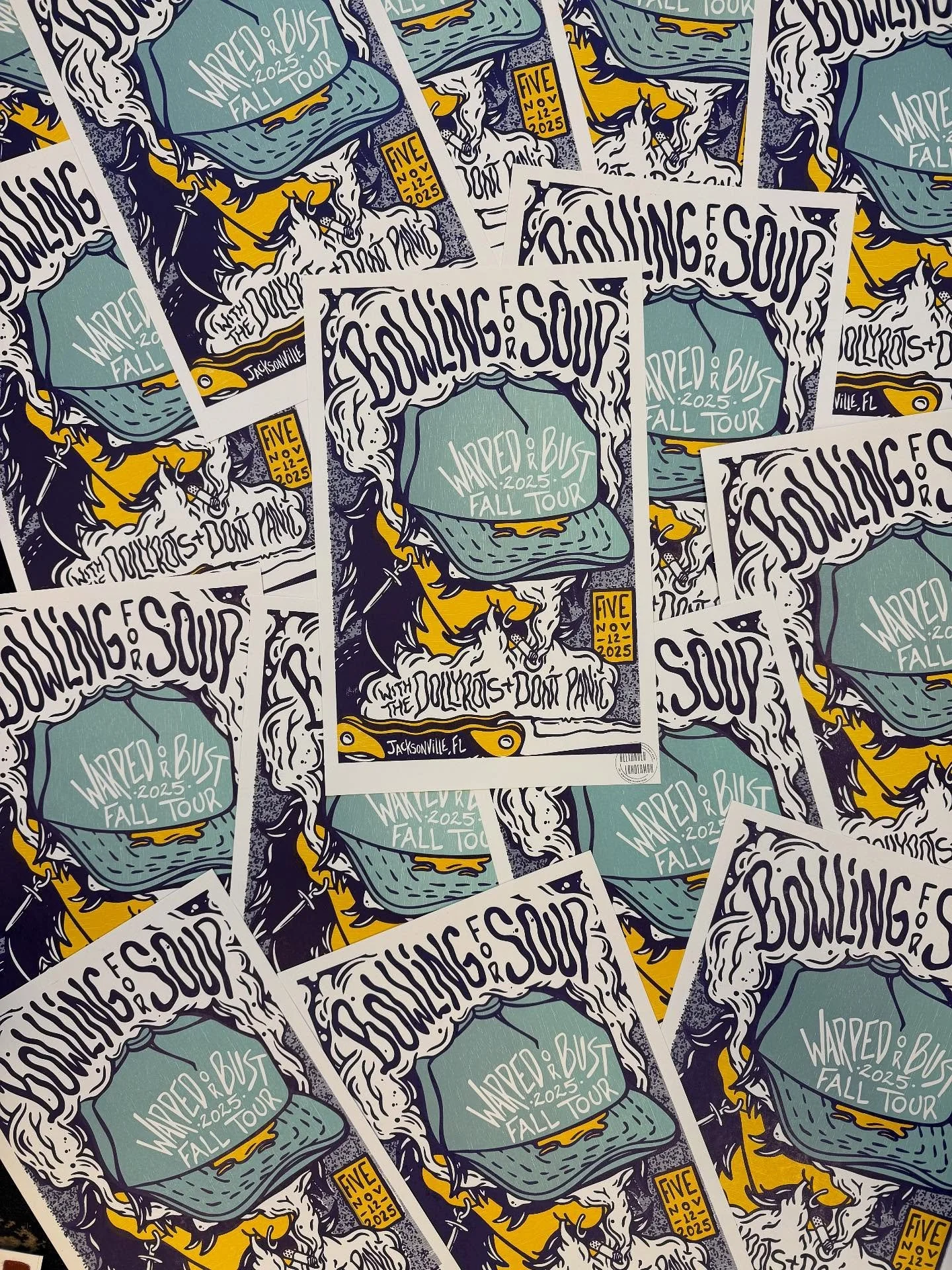 Man the bangers just keep rolling in. I&rsquo;m so hyped to pull a print for @bfs_official (bowling for soup). I feel like @5jacksonville keeps sending me awesome bands. 

Hope everyone had a good time and @dontpanicjustrock and @thedollyrots enjoyed