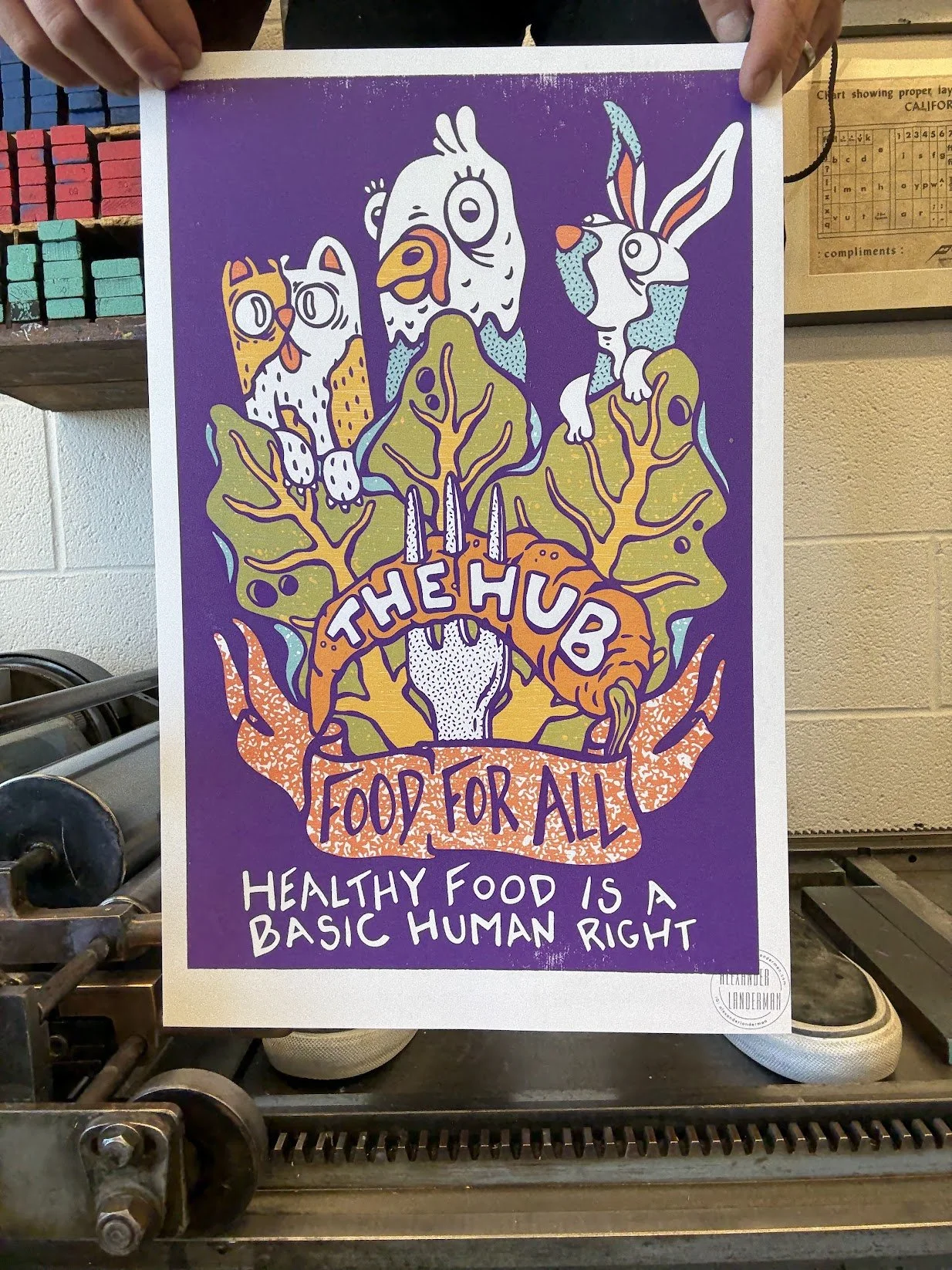 Custom letterpress print developed for Mother Hubbard’s Cupboard as organizational merchandise, reinforcing its visual identity and commitment to community food access.