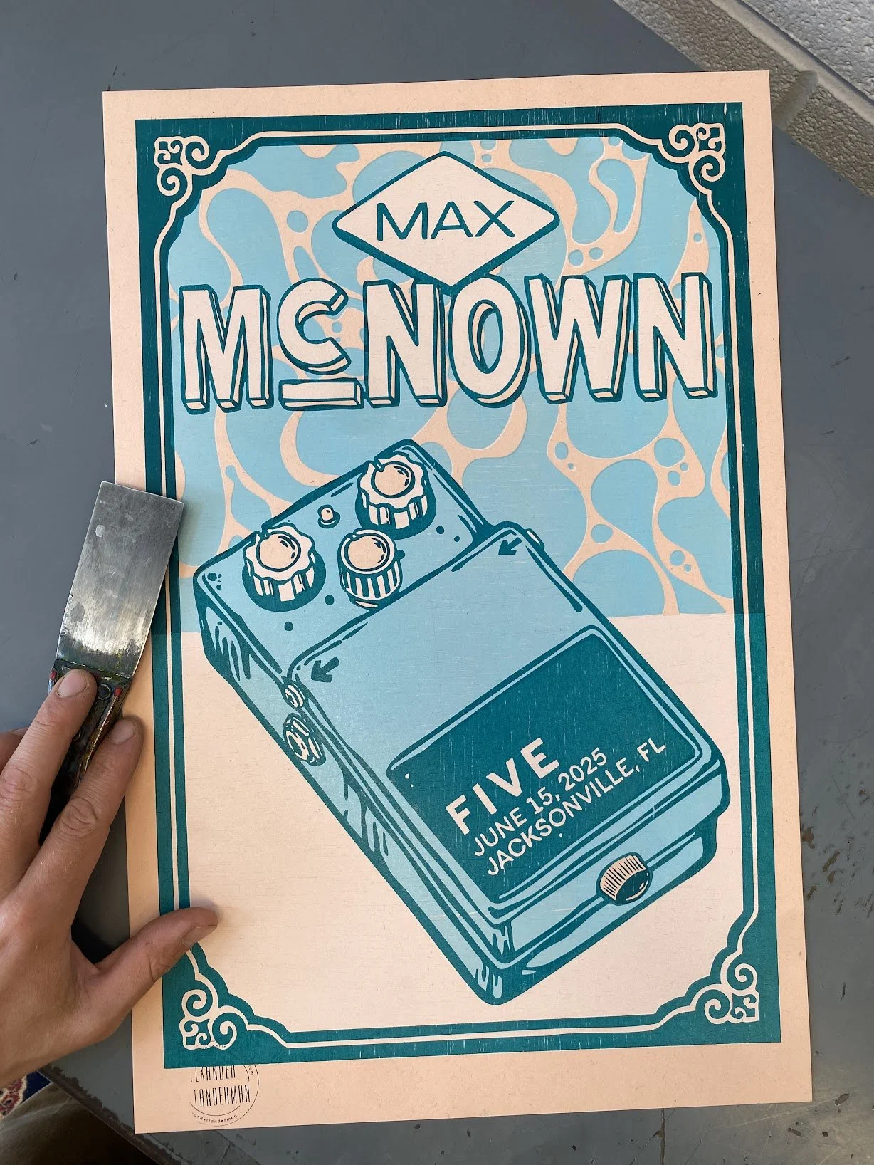 Hand-printed letterpress concert poster made for Max McNown live shows