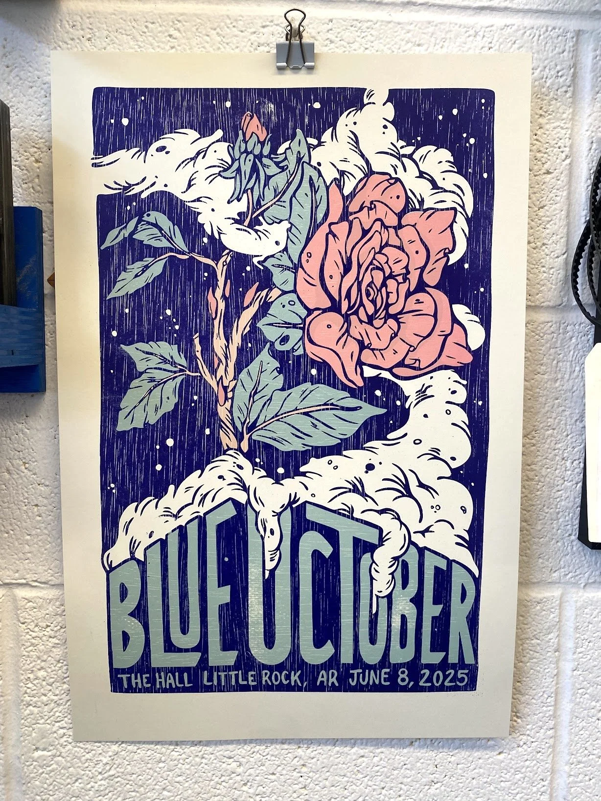Hand-printed letterpress concert poster designed and printed for Blue October