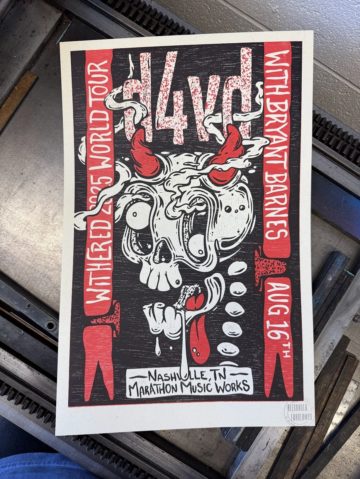 Relief-printed letterpress show poster created for d4vd live performances