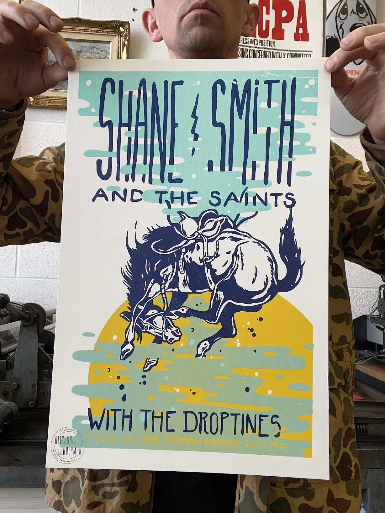 Relief-printed letterpress show poster created for Shane Smith and the Saints