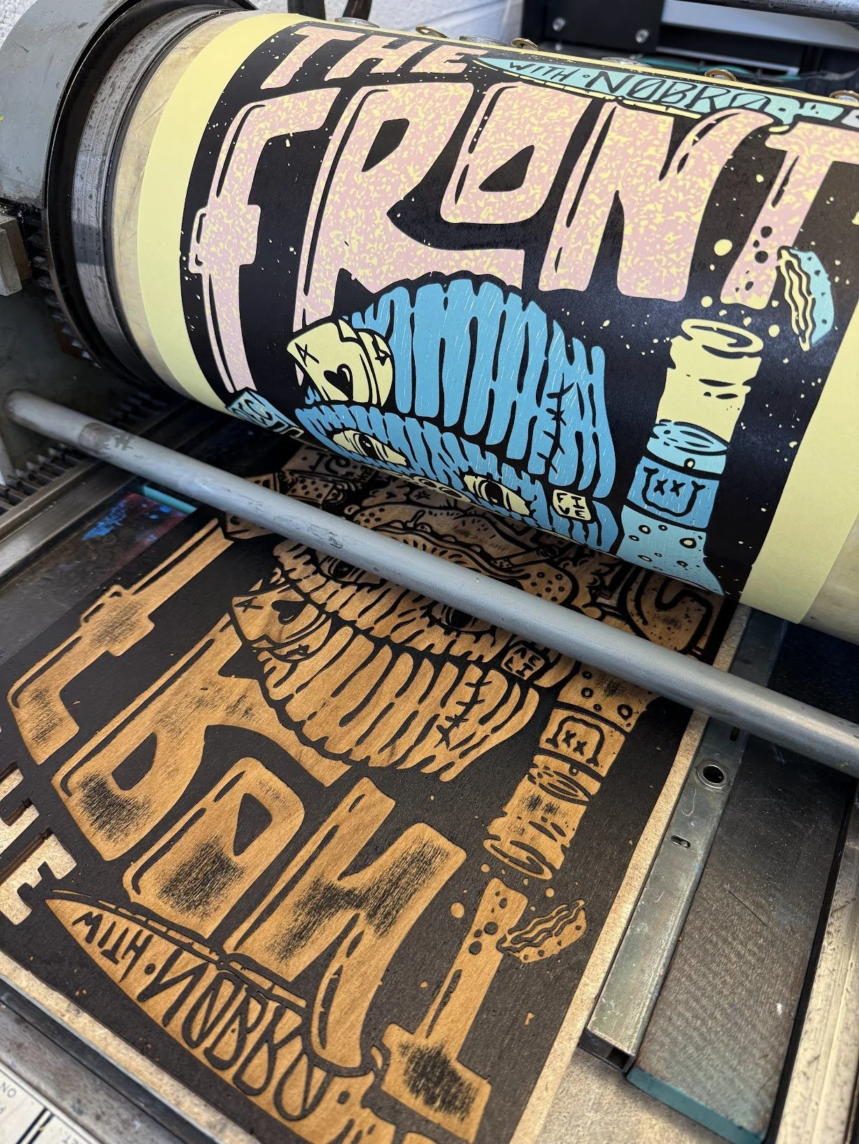 Hand-printed letterpress show poster for The Front Bottoms on press