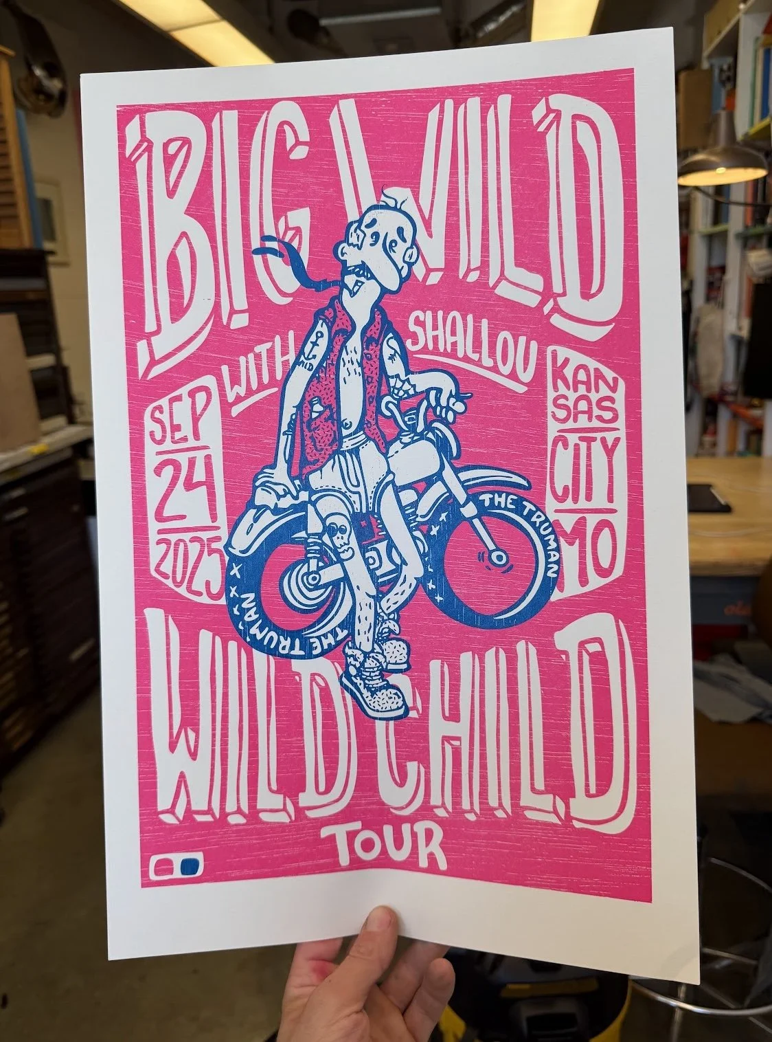 Hand-printed letterpress show poster created for Big Wild live performances