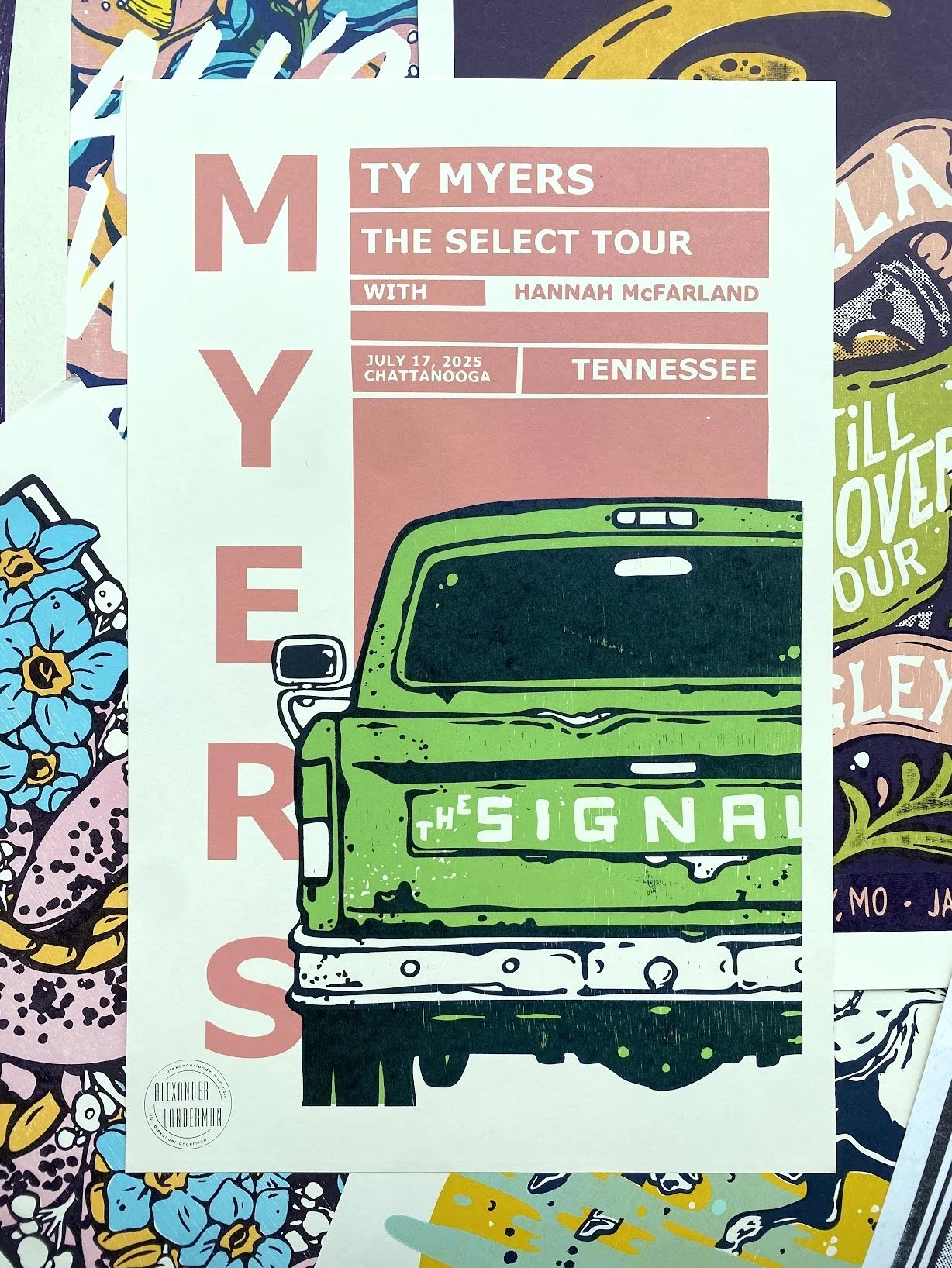 Letterpress show poster designed and printed for Ty Myers