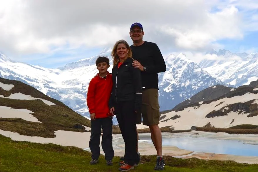 Susan and her family in the Swiss Alps