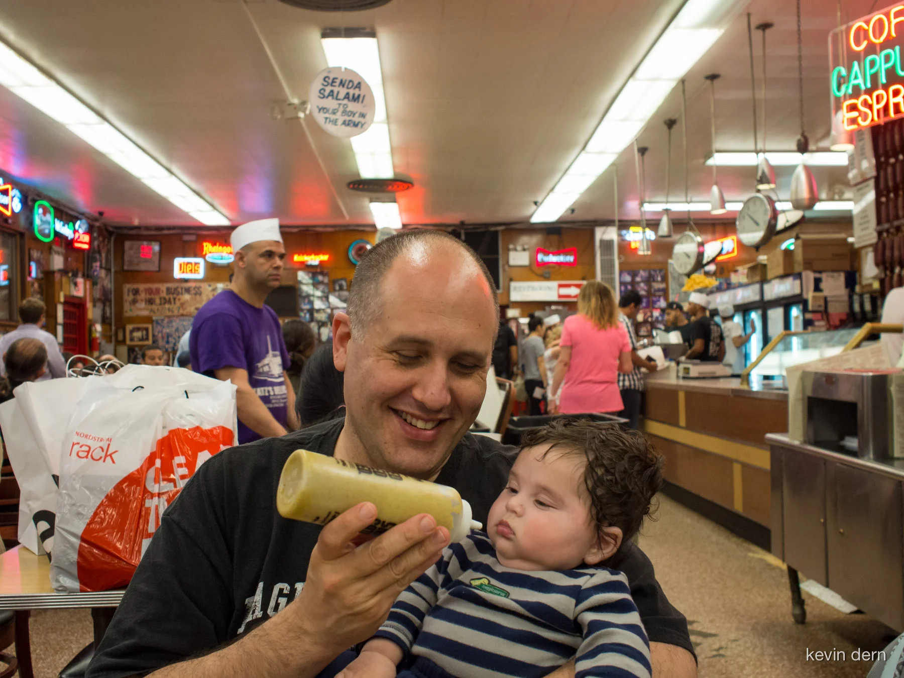 Me feeding Jack at Katz's Deli