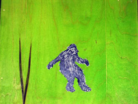 Chris Herbeck, “Introducing the Mythical Beast: Bigfoot,” Watercolor-stained wood panel and ink on paper, 11 3/8″x9 3/8″, 2008