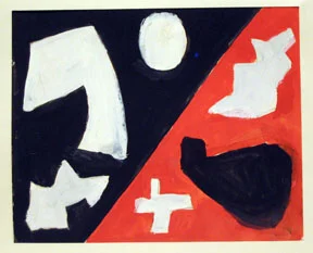 Eve Cledenin, Untitled Abstract #2 (Orange and Black),” Gouache, 17.75”x15.75” framed, 1950