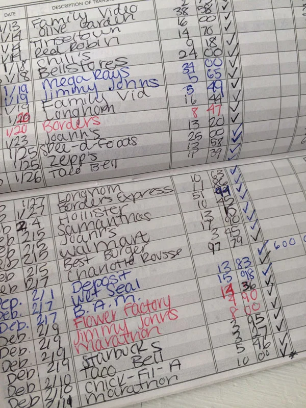 My actual bank register | Christmas circa 2004