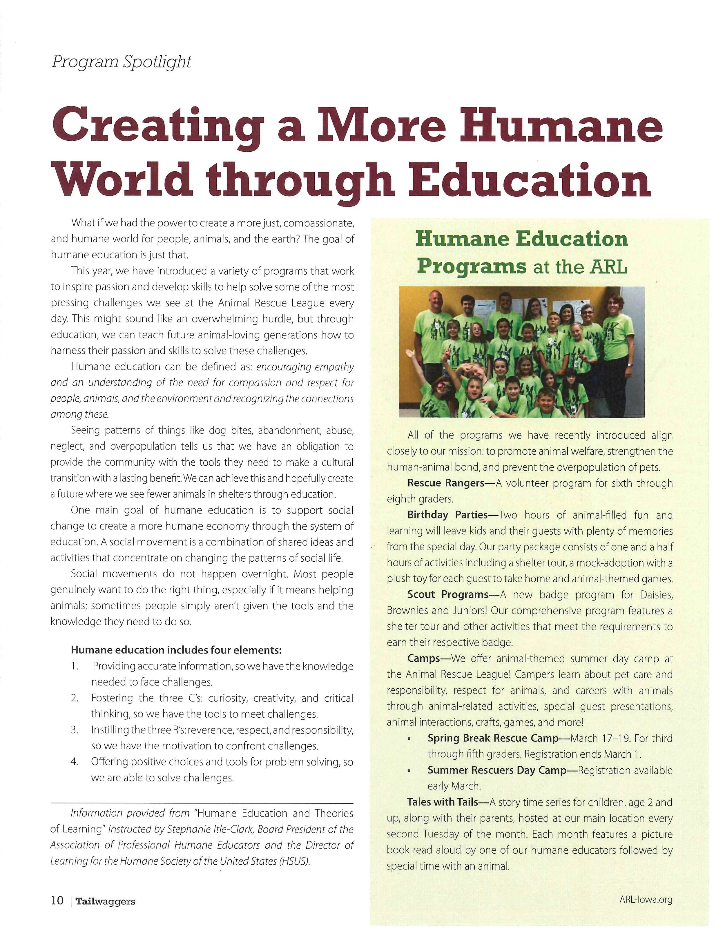 Creating a More Humane World through Education 