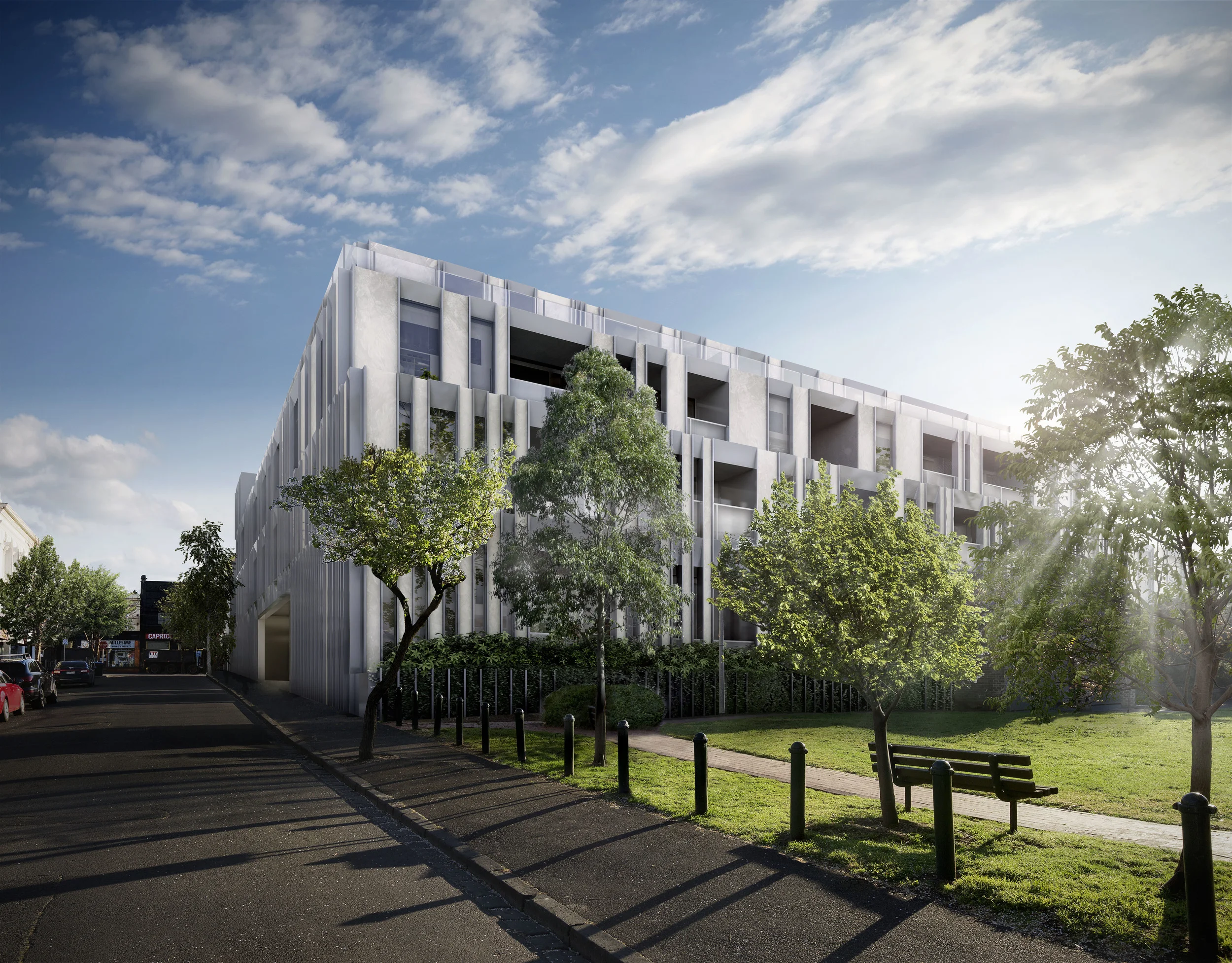 The Ralston (Elenberg Fraser) a 57 unit building in Melbourne. I led the project team through DD and tender documents, and developed the exterior&nbsp;details&nbsp;- rendering by Pointillism