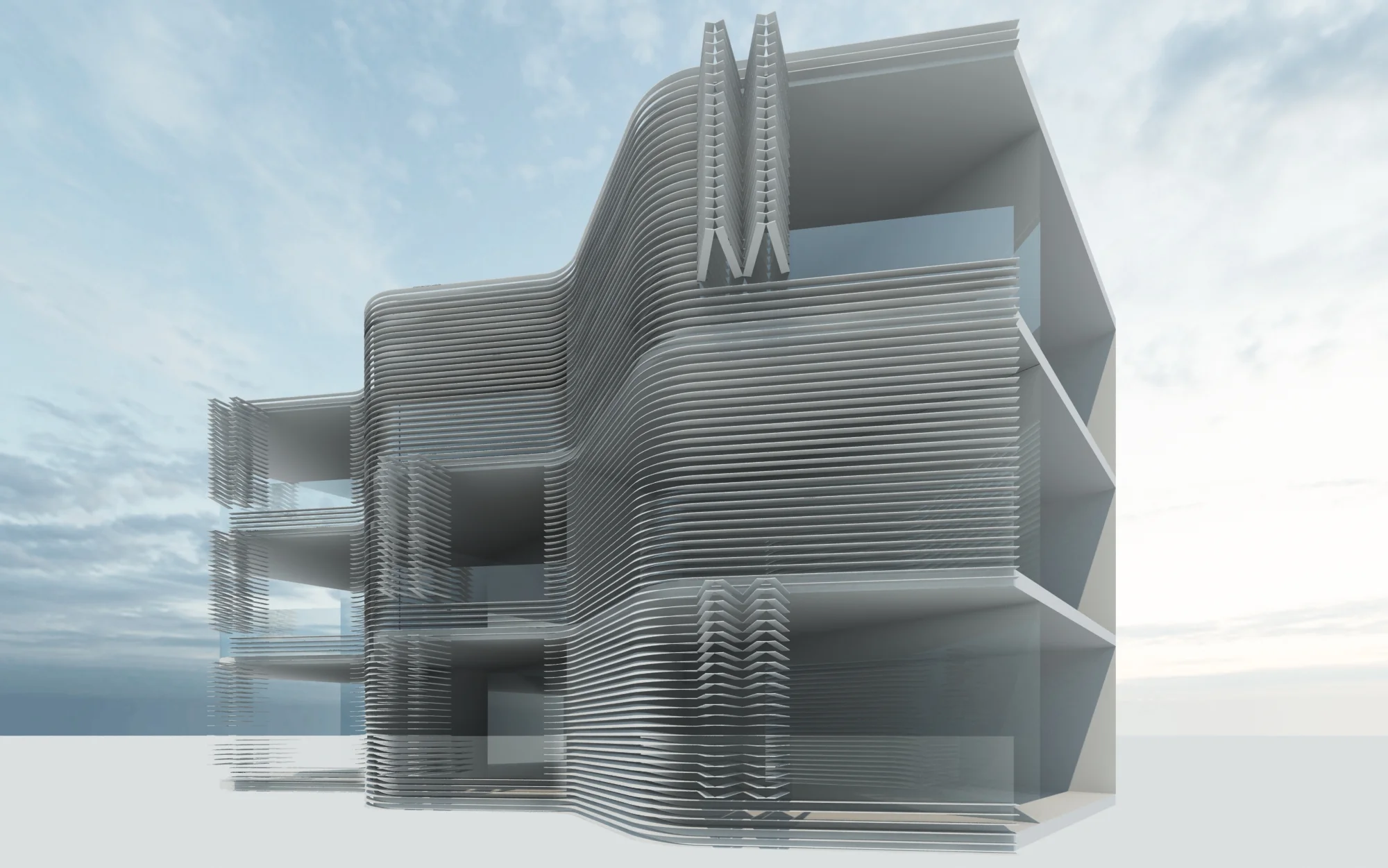 The shading system is operable to allow views to the north, while creating overlooking privacy from neighboring units.