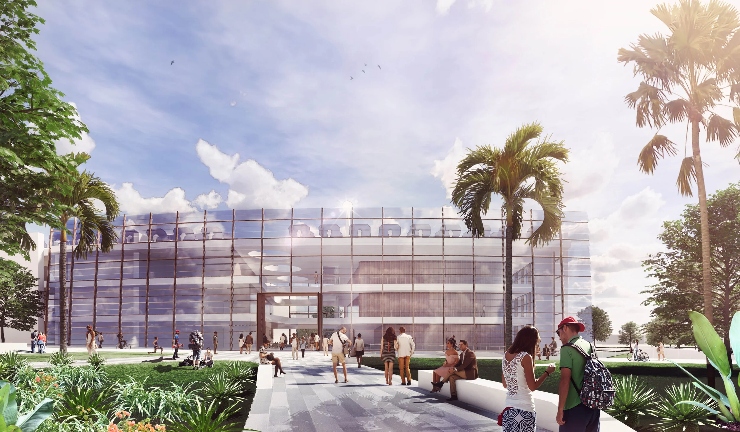 Option 2: The north façade of this scheme is designed as a sweeping gesture to both the quadrangle and Wilson Avenue, creating an exciting and welcoming new campus identity element.