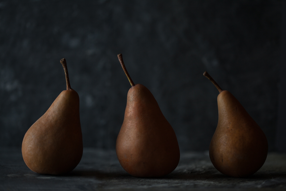 Pears on a slate tile