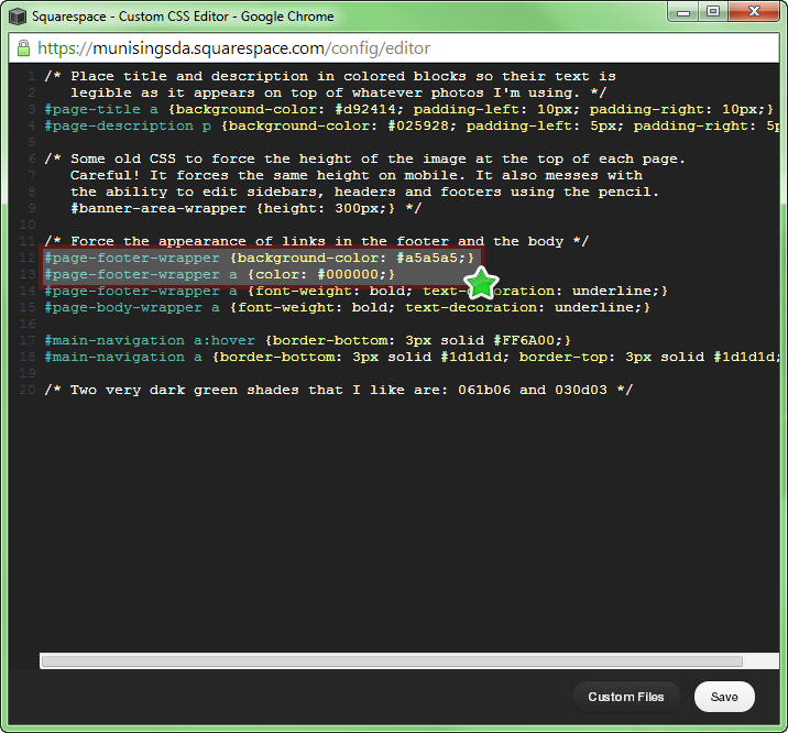 Figure 4. Place your styles rules into the Custom CSS Editor, and watch them take effect