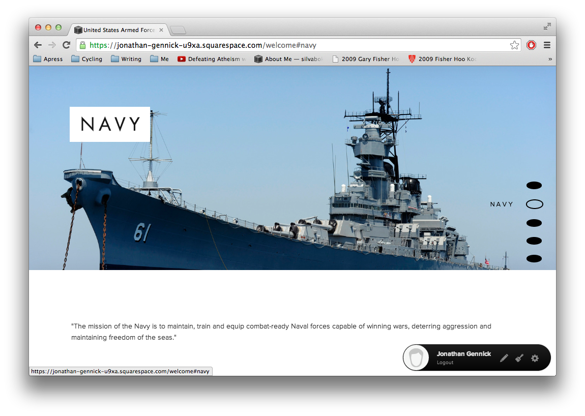 Figure 3. Squarespace Marquee's parallax menu in usable form with good spacing and centered alignment