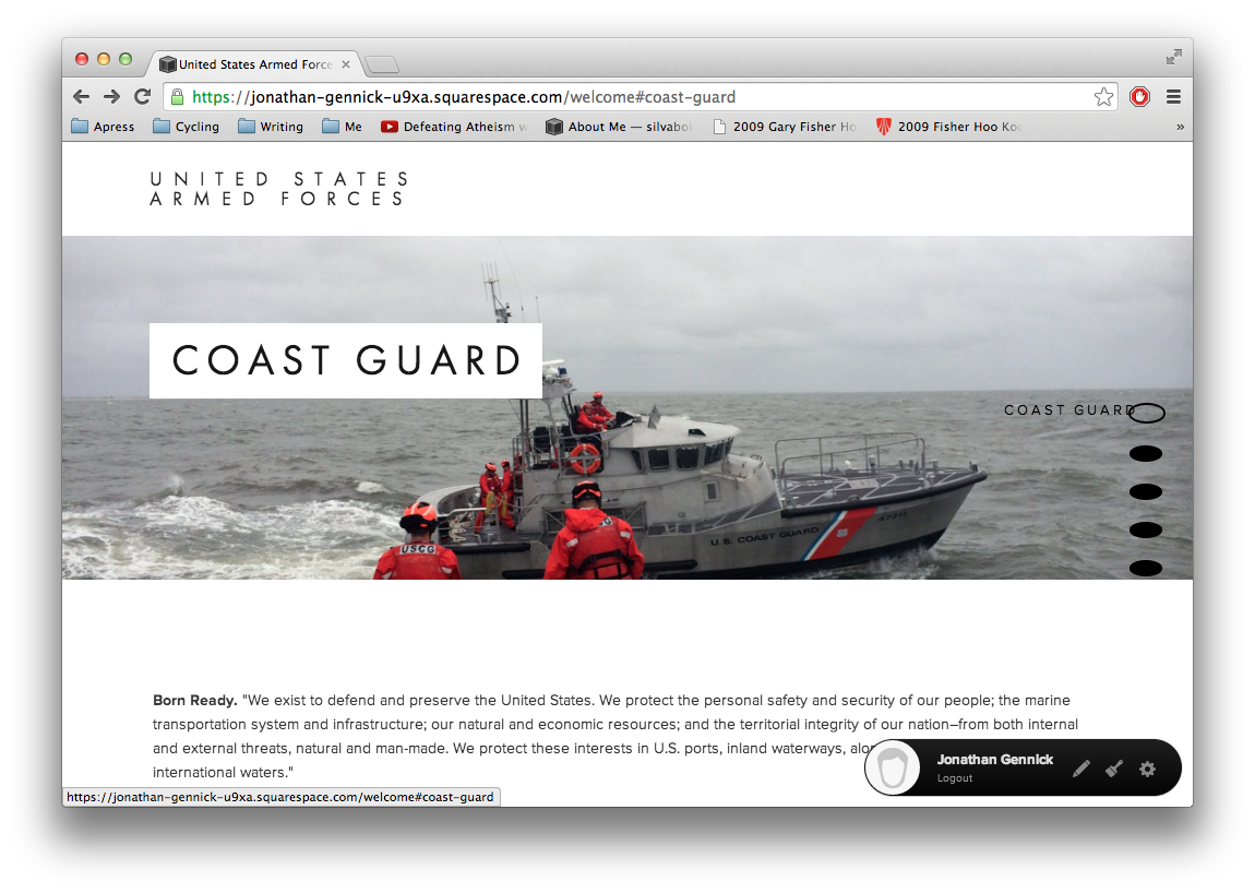 Figure 2. Squarespace Marquee's parallax menu with large, oval "dots"
