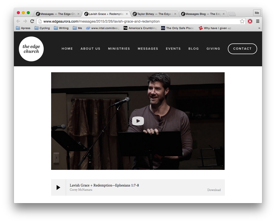 Figure 1. Individual blog post with the sermon above the fold