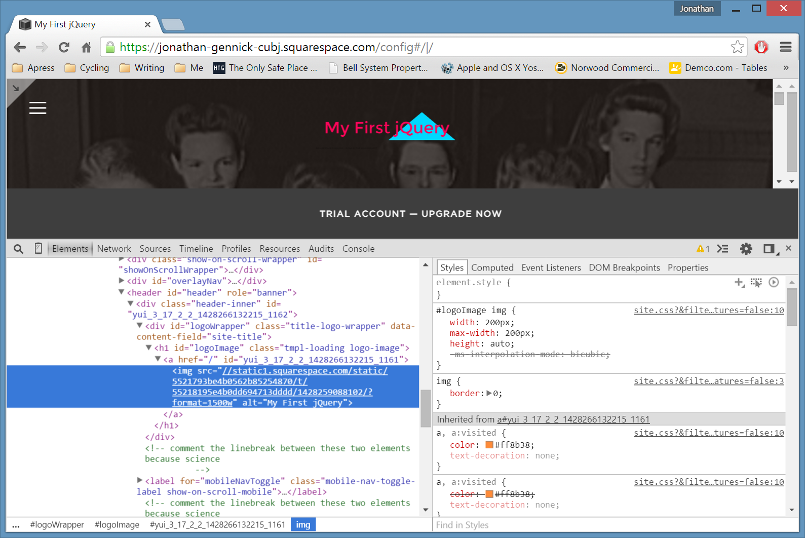 Figure 4. The site logo lies within an <h1> tag