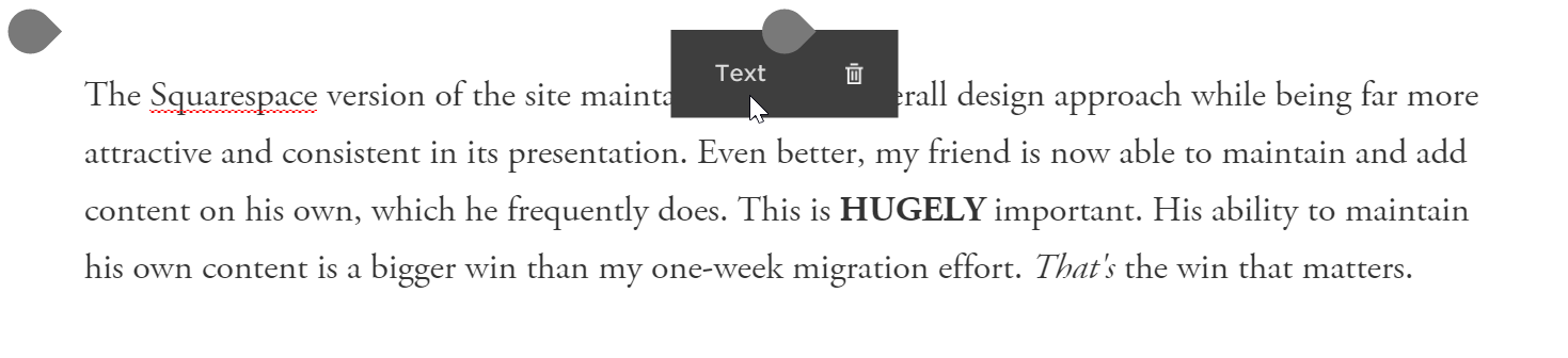 The label indicating a text block pops up and gets in the way of my selecting text