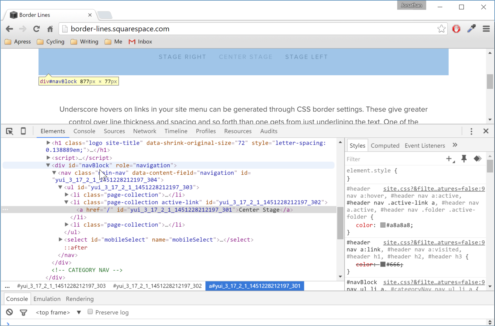 Figure 2. Finding the menu's enclosing div or nav element