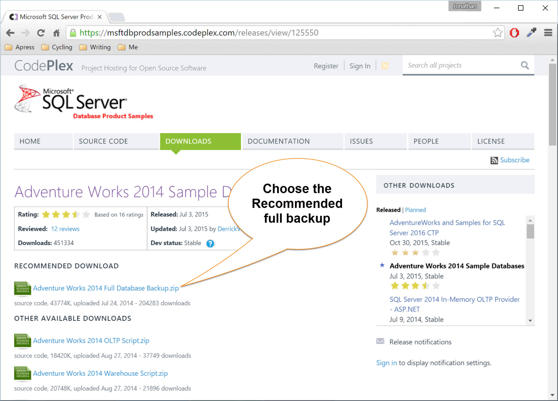Figure 6 . Choose the database backup