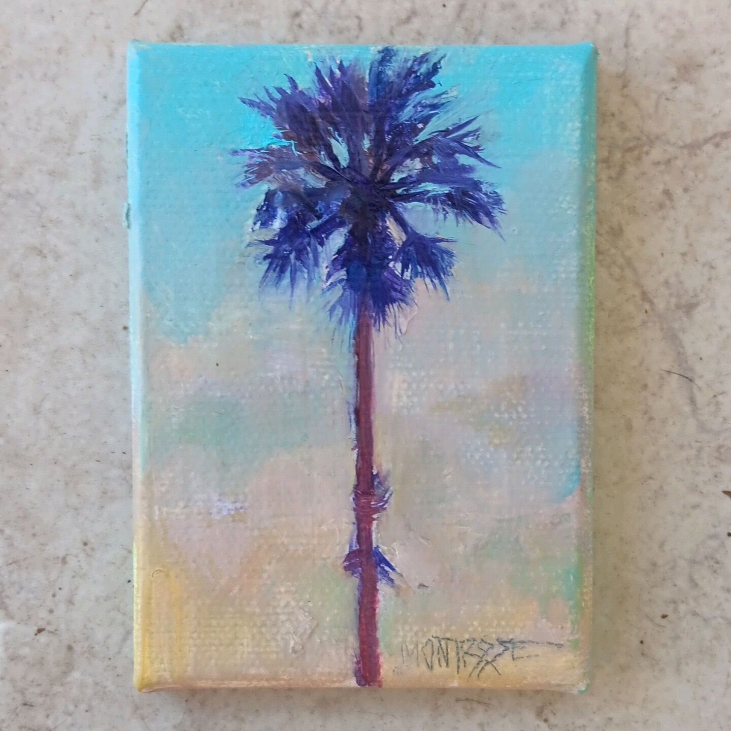 21/100 
I LOVE this mini. There's something about a straight on composition that turns a palm tree into the main character.
.
@dothe100dayproject
#the100dayproject #the100dayproject2024#colorfuloilpainting #sandiegoart #artisticdecoration #palmtreepa