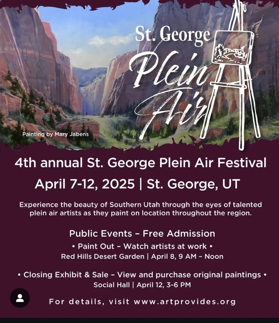Thankful for all the new people I've met here in Utah while painting! Here is the info for the show on Saturday. 
.
Closing exhibition and sale- Saturday April 12. 3 to 6pm
212 N Main st, St. George UT. (The social hall) 
.
Hope to see you there! 
.
