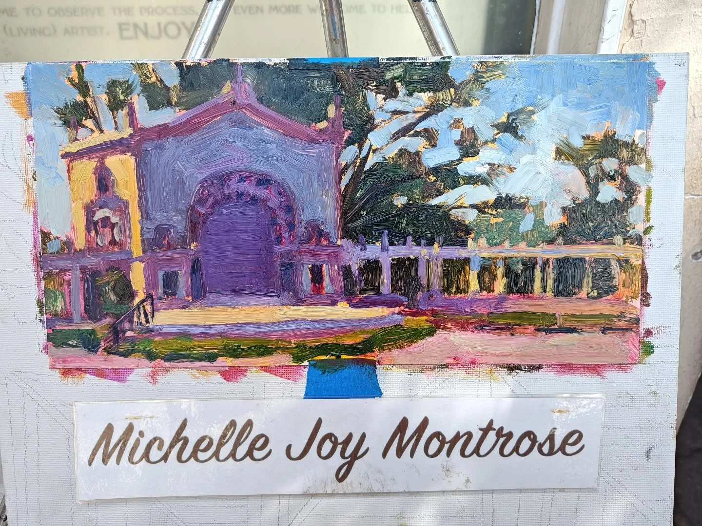 New plein air oil painting of the @spreckelsorgan at Balboa park! I have it at home right now so I can frame it, but soon you'll be able to see it at studio 19 at the Spanish village. If you want a print of this organ pavilion painting let me know an