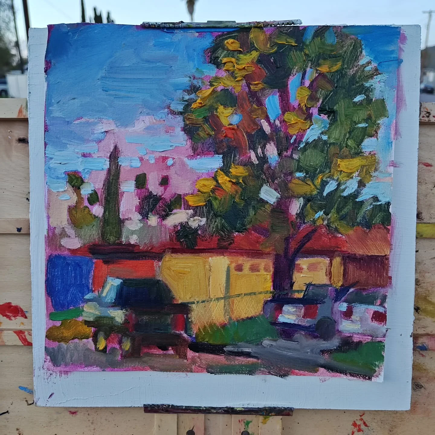 Day 17 #stradaeasel 
The first of many "nap time paintings". Put my son in the stroller and stopped when he fell asleep. Then set up my painting stuff and tried to get something done before he woke up. I'm actually pretty fond of this effor