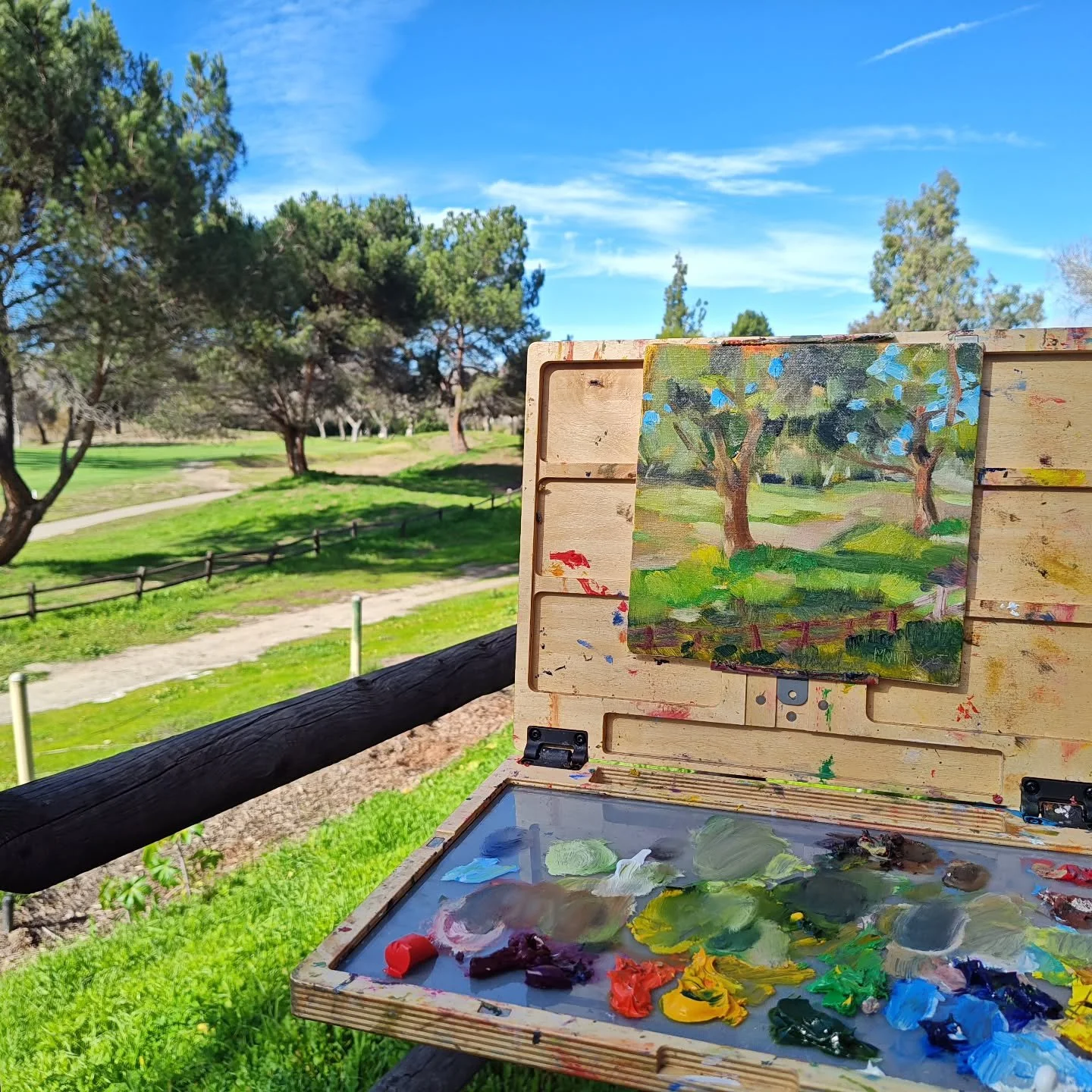 Day 18 #stradaeasel challenge 
Glad for a friend to come with me to walk the baby while I painted today 😊 also got to pass by some horse riders on the same trail who were out enjoying this superb day.
.
#sandiego #pleinairpainting #treepainting #nat