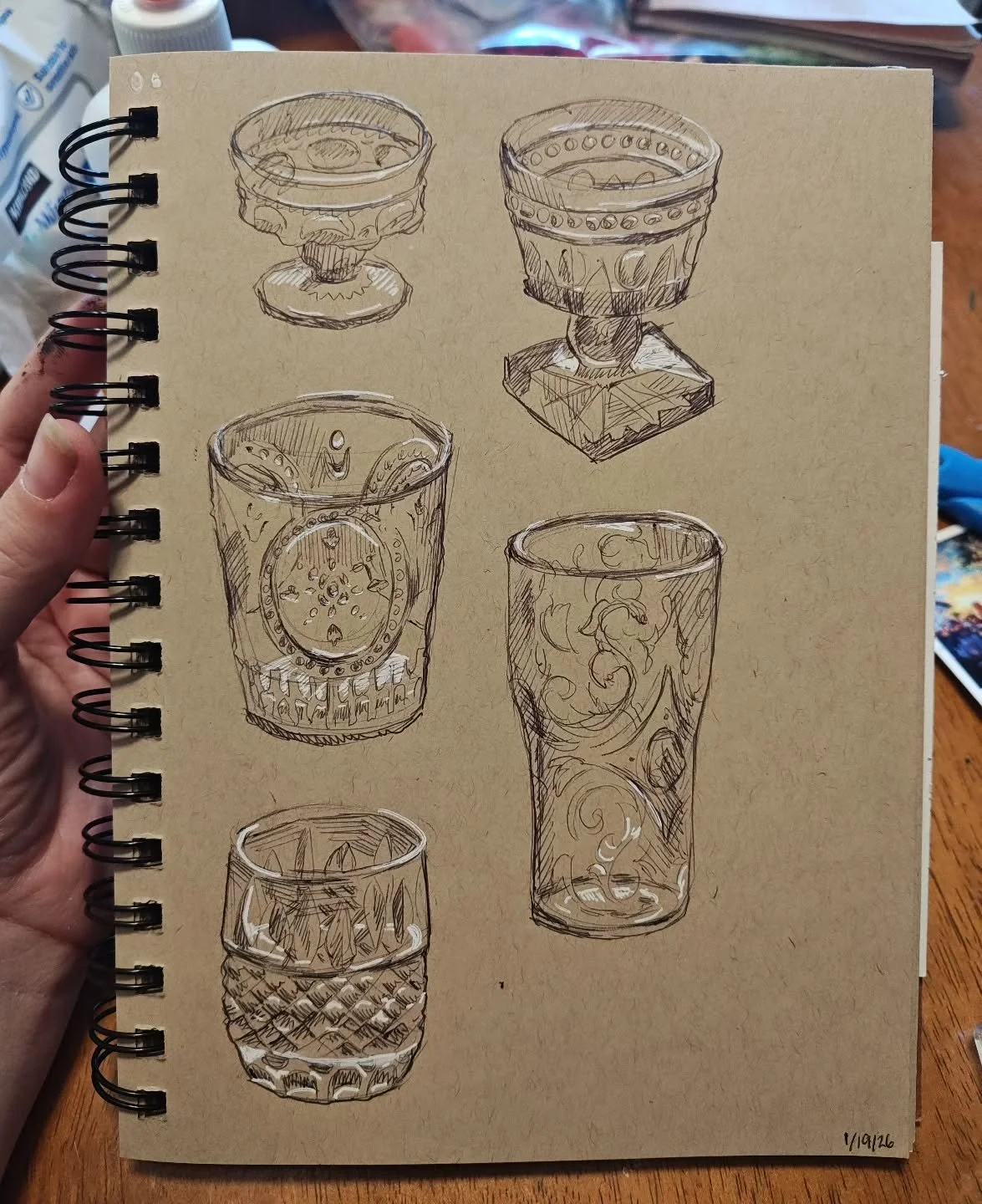 Day 19 #stradaeasel 
Glass Drinking vessels from my bar cart! Really love this page of studies.
.
#decorativeglass #barcart #sketchbook #dailydrawing