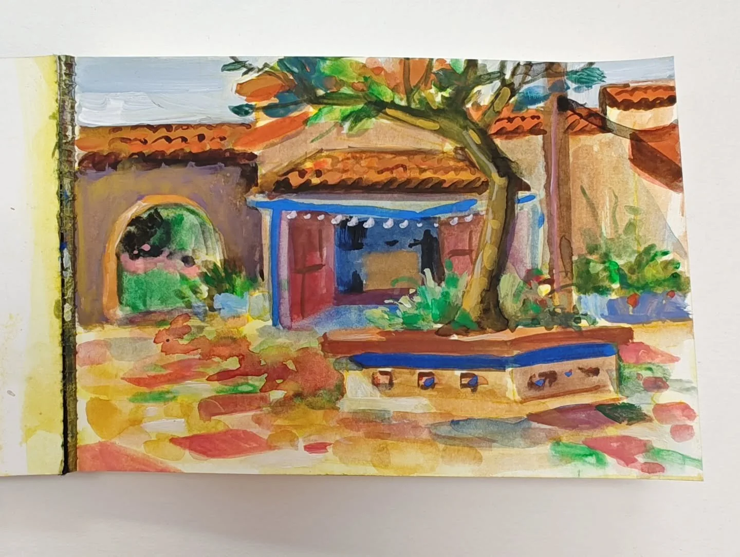 Day 14 of my #100dayproject , I am learning water mediums. This one is of the @spanishvillageart occasionally I get the chance to paint outside and I always enjoy the sunshine! @dothe100dayproject #goauchepainting #pleinairpainting #balboaparksandieg