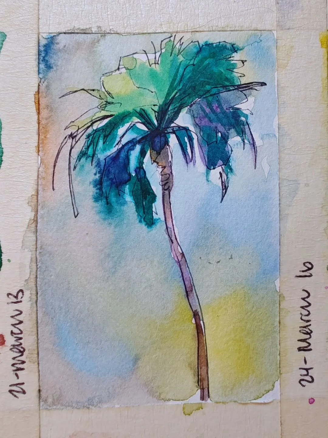 Working on my #100dayproject and actually this qualifies towards the one I never finished last year too 😂 last year I did palm trees. This year I am Learning water mediums. 
Watercolors can do some pretty fun stuff!!
.
@dothe100dayproject
#watercolo