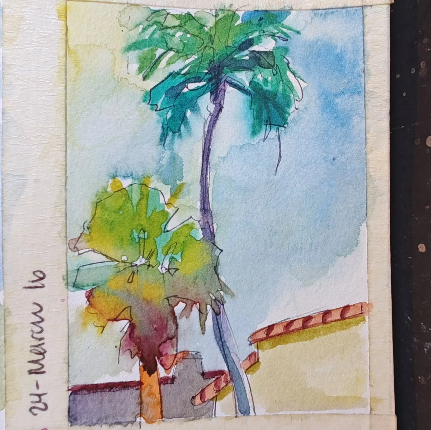 Working on my #100dayproject and actually this qualifies towards the one I never finished last year too 😂 last year I did palm trees. This year I am Learning water mediums. 
Watercolors can do some pretty fun stuff!!
.
@dothe100dayproject
#watercolo