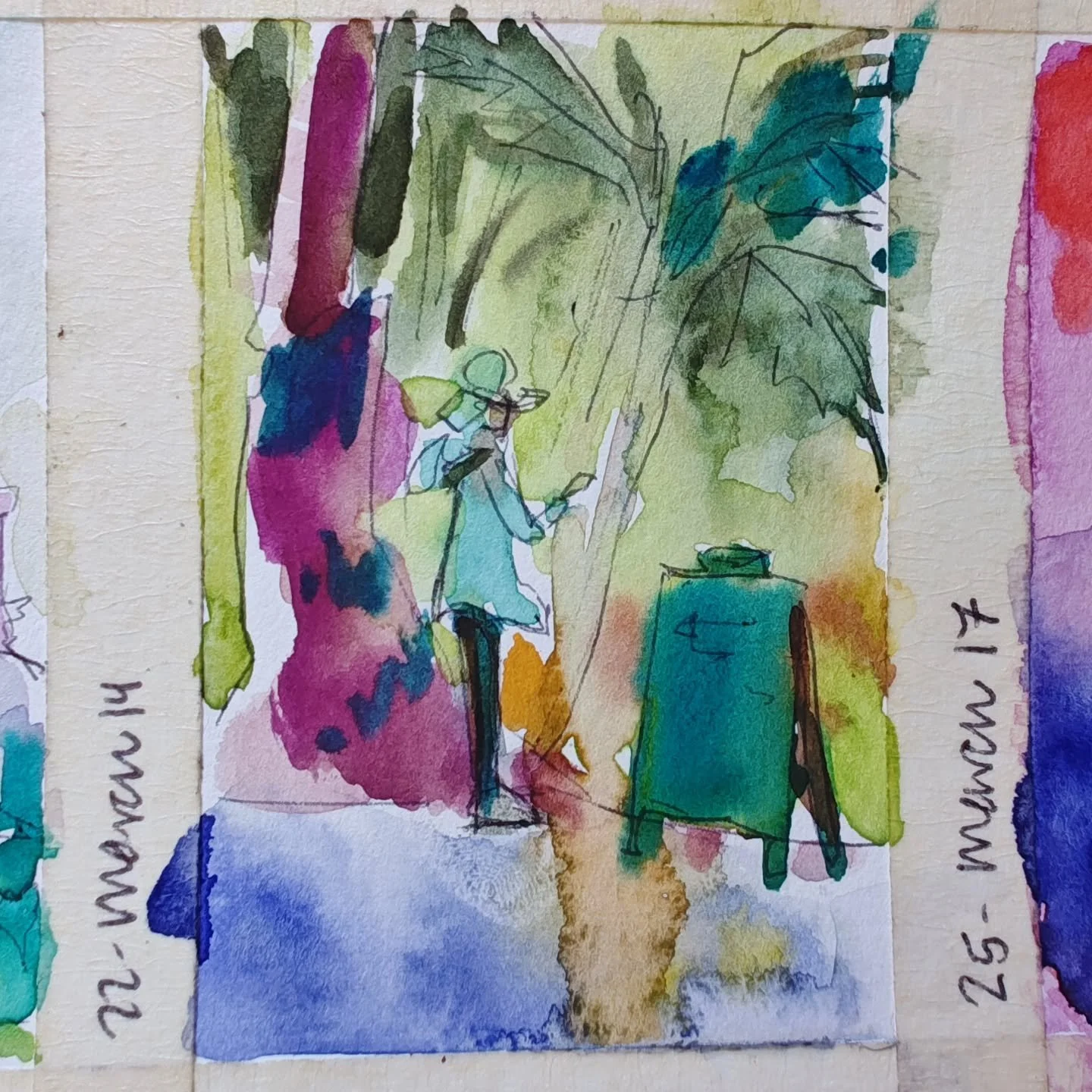 Working on my #100dayproject . I am typically an oil painter but for this challenge I am learning water mediums. I got to do a fun gesture sketch of a visitor to Balboa park. 
.
@dothe100dayproject
#watercolorsketch #watercolorpleinair #loosewatercol