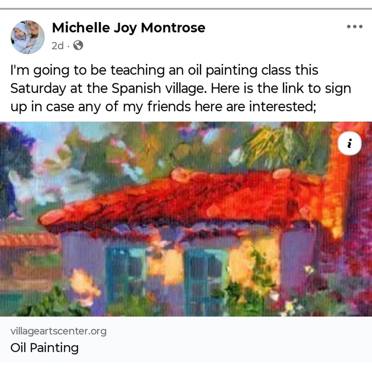 I'll be teaching an oil painting basics class this Saturday! Here is the link;
https://villageartscenter.org/product/oil-painting
Ages 12 and up unless the student has some painting experience :) all are welcome. 
.
#oilpaintingclass #sandiegoartclas