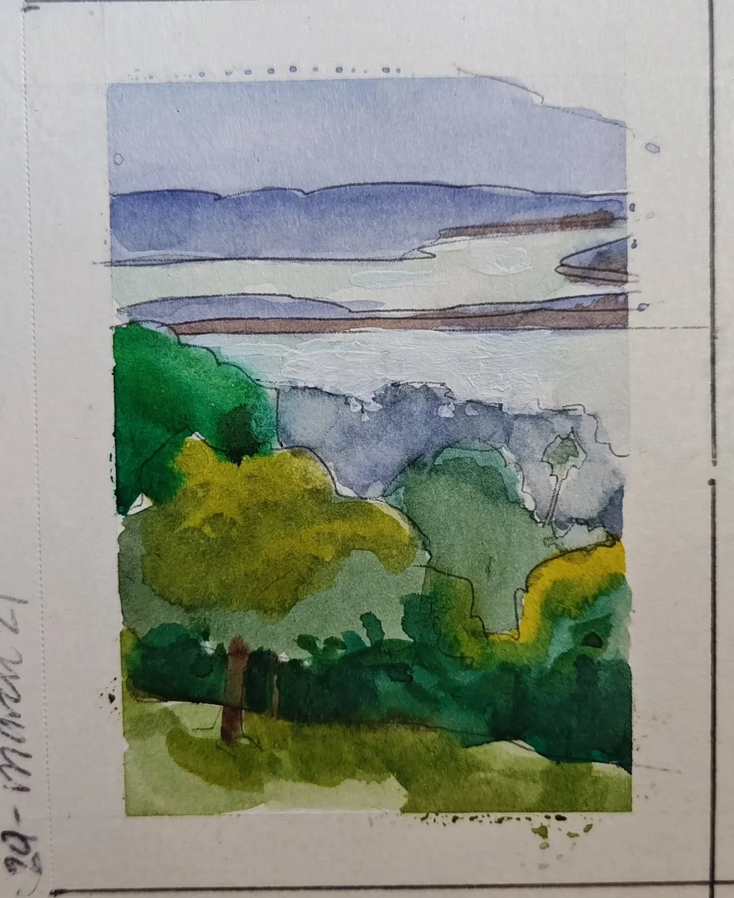 I have still been working on my #100dayproject of learning water mediums. Just haven't been posting so regularly 😂 here is 29/100. Done from photographs that I took during a plein air painting session at Kate Sessions Park in San Diego. 
.
@dothe100